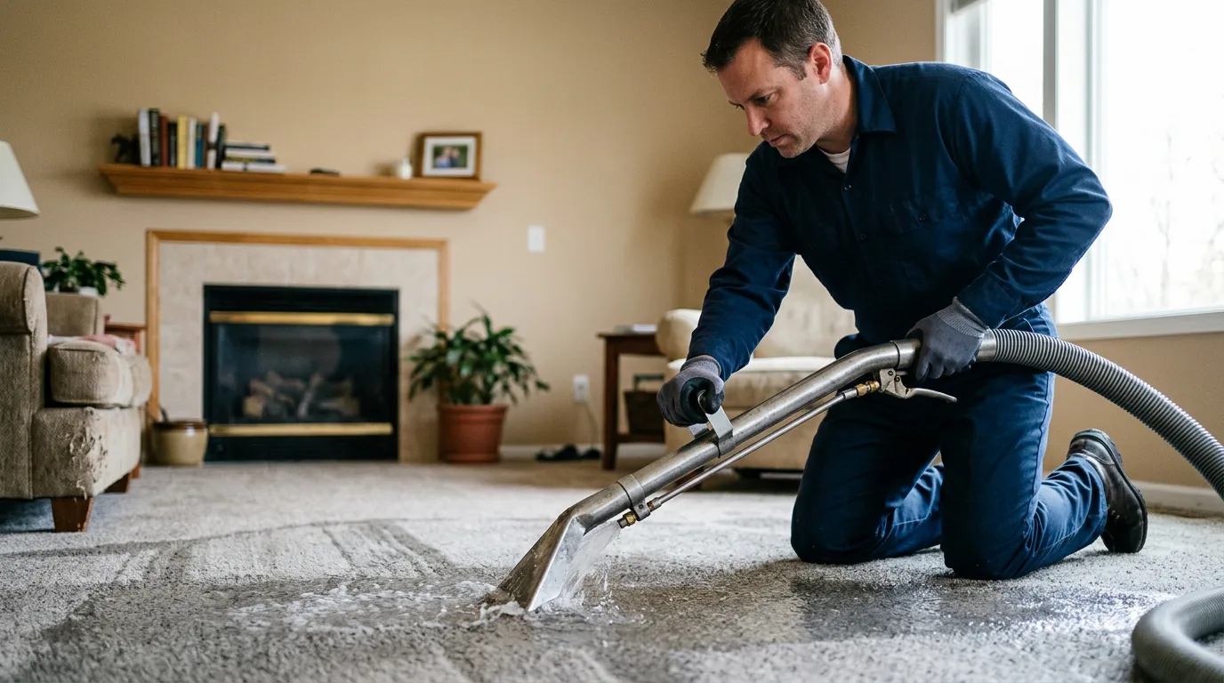 Water damage restoration technician working near Perrinton, MI